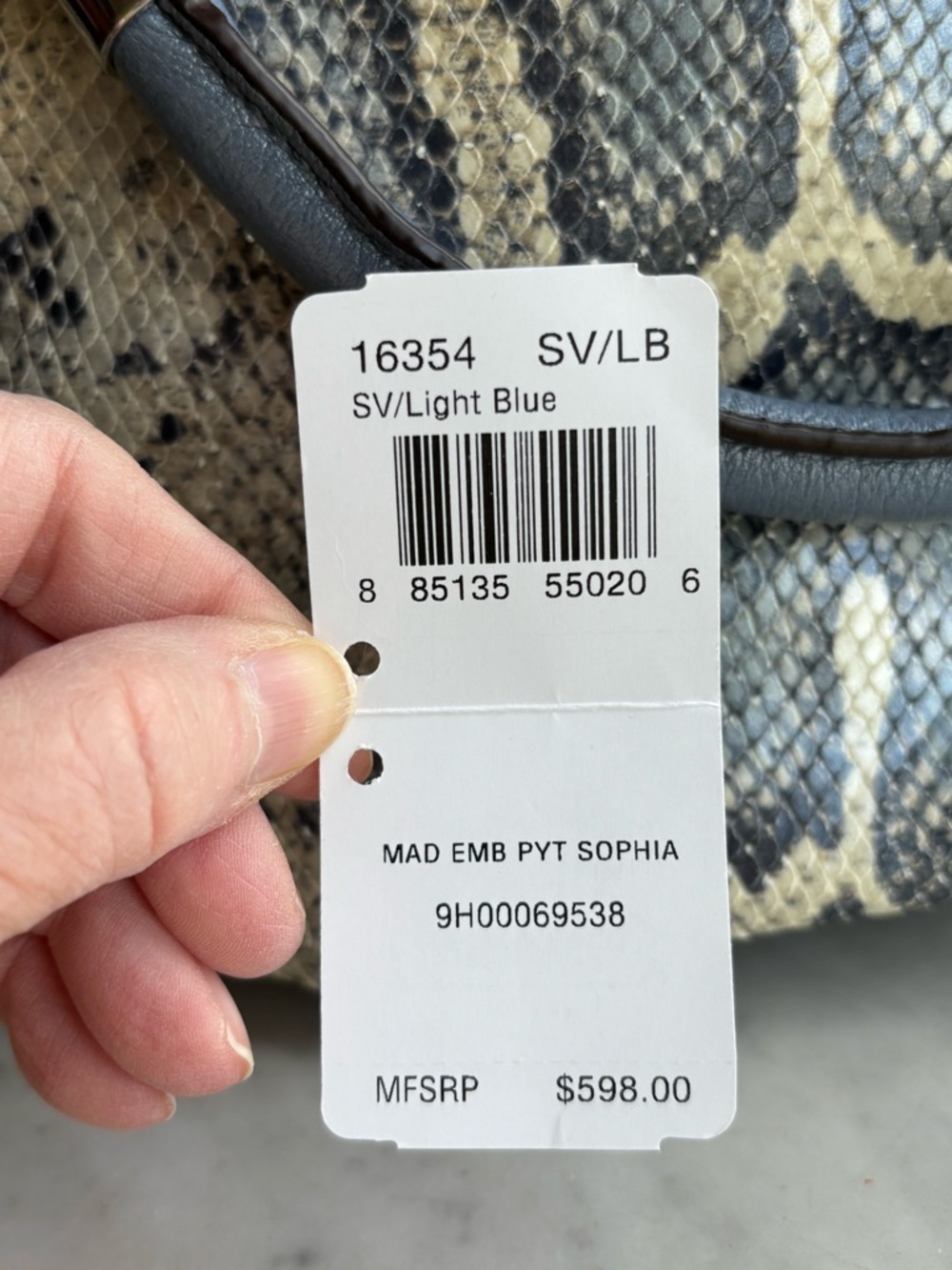 Coach Python-Print Leather Shoulder Bag in Blue, Gray and Cream - Picture 13 of 15